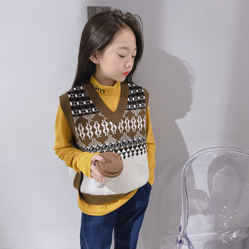 Youmi Left Korea Children's Clothing Children Retro Knit Waistcoat 2021 Autumn Winter New Men And Women's Han Version Sweater Vest