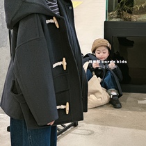 Bora Korean childrens clothing girls double-sided cashmere coat hooded boys winter clothing 2023 new woolen coat