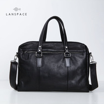 Blue leather men briefcase leather leather shoulder bag fashion casual computer bag large capacity cowhide business Hand bag