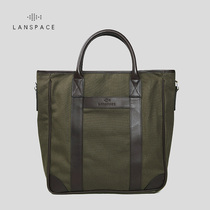 Blue Leather Men Leather with Canvas Hand bag Simple Large Capacity Tote Bag European and American Fashion Mens Bag