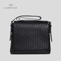 Blue leather men all leather hand woven fashion shoulder bag leather simple shoulder bag large capacity cowhide leather mens bag