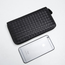 Mens leather woven clutch bag mens high-grade cowhide long zipper wallet exquisite ticket holder gift