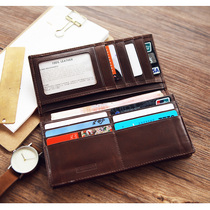 Blue leather cowhide mens long wallet leather multi card clutch bag mens long wallet large capacity ticket holder