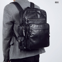 LAN blue leather mens leather backpack full leather backpack fashion business cowhide computer bag large capacity Korean tide