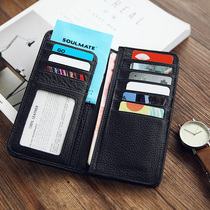 Blue leather mens long leather wallet first layer cowhide ticket holder large capacity multi card card pocket casual hand bag