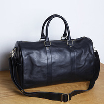 Blue leather mens short travel bag Travel Travel large capacity leather Hand bag cowhide leather crossbody vintage mens bag