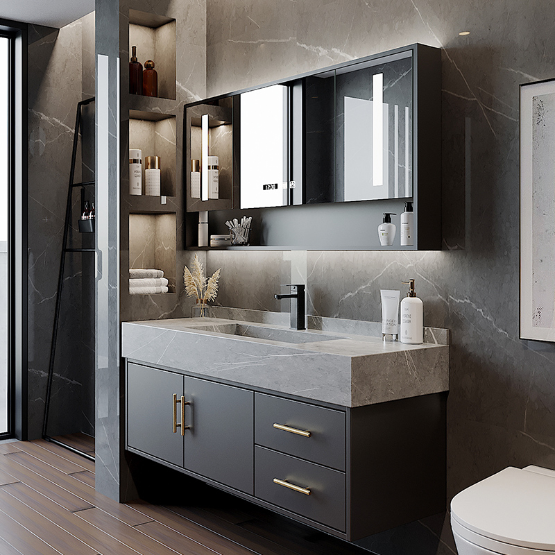 Rock Board Bath Cabinet Modern Minima Dressing Room Wash Table Integrated Basin Cabinet Combined Hand Wash Pool Wash Face Bathroom Suit