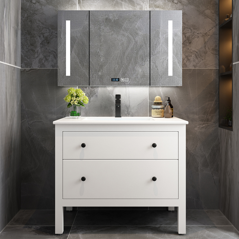 Nordic Ceramic Integrated Basin Bath Cabinet Combined Mirror Cabinet Handwashing Washbasin Dressing Room Smart Wash stand Type of floor
