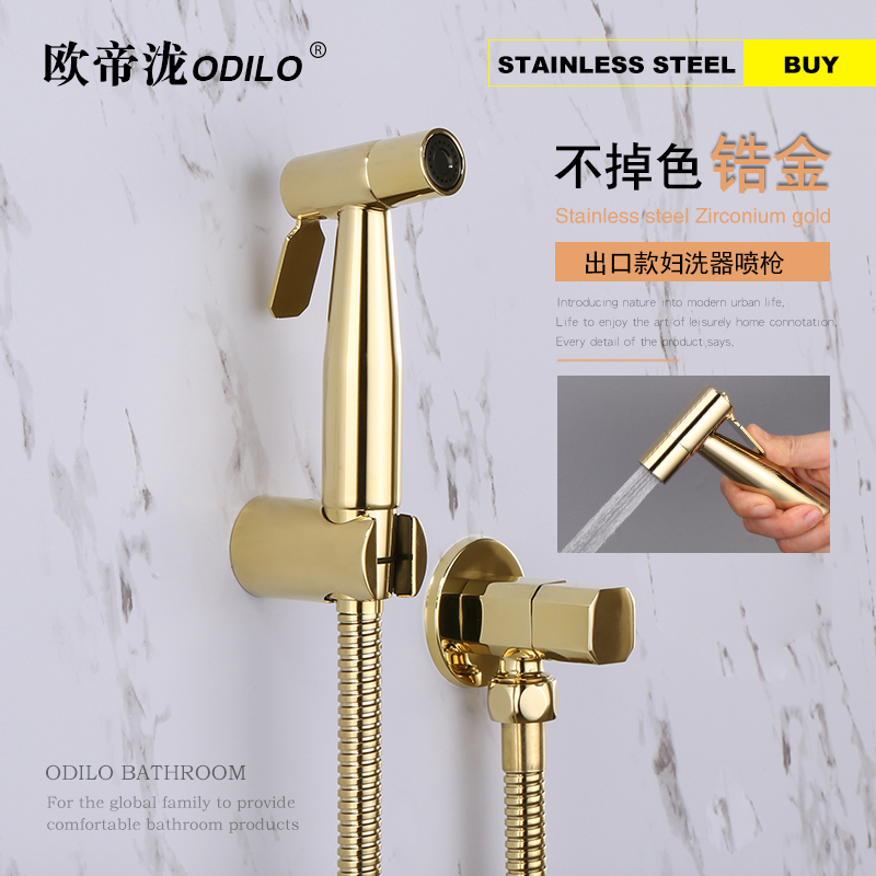 Oimperii Stainless Steel Woman Wash Toilet Spray Toilet Spray Gun Suit Sitting Defector Small Shower Nozzle Pressurized Zircons Gold 