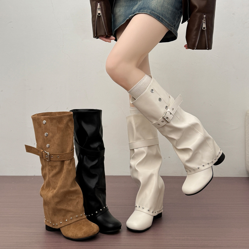 8cm Thick-Heeled Knight Boots for Women, Trouser Boots, 2026 Autumn New Style, Height-Increasing Pleated Over-The-Knee Long Boots for Petite Women 8cm Thick-Heeled Knight Boots for Women, Trouser Boots, 2026 Autumn New Style, Height-Increasing Pleated Over-The-Knee Long Boots for Petite Women