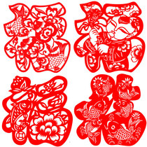 Send 2 pieces of hollow fuwa carp bat phoenix ingot spring flower bird window flower traditional culture and art paper-cut finished product