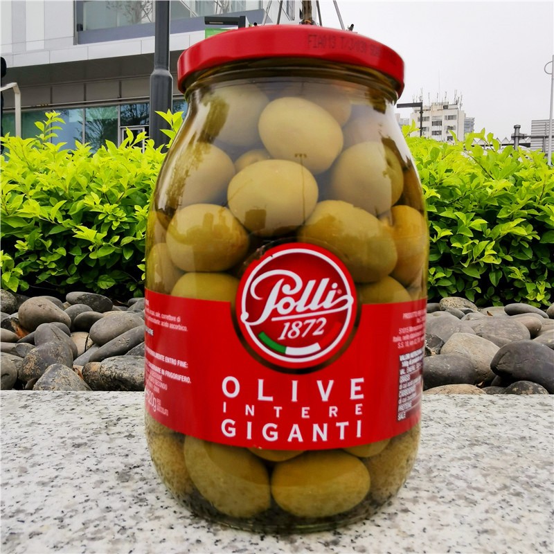 Italian import Paoli with nuclear great green olive Lately Olive Denocciolate Giganti