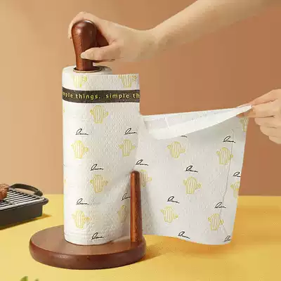 Creative solid wood paper towel rack Kitchen punch-free plus super absorbent paper oil-absorbing roll toilet paper storage shelf Vertical cling film rack