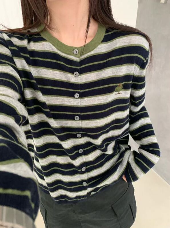 Fine Wool Autumn New Style Round Neck Striped Color-Block Pumpkin Embroidery Fashionable Loose Versatile Wool Knit Top Fine Wool Autumn New Style Round Neck Striped Color-Block Pumpkin Embroidery Fashionable Loose Versatile Wool Knit Top