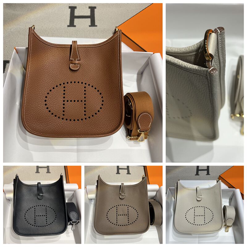 Evelyn Hollow Medium 23cm Women's Bag Hand-Stitched Tc Leather Cowhide Silver Buckle Crossbody Bag Light Luxury Versatile Commuter Bag