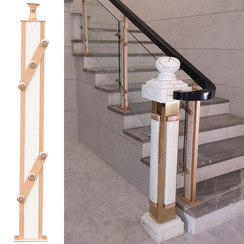 Factory direct sales Indoor aluminum alloy wood fittings sandwich glass railing staircase handrail staircase column ladder column