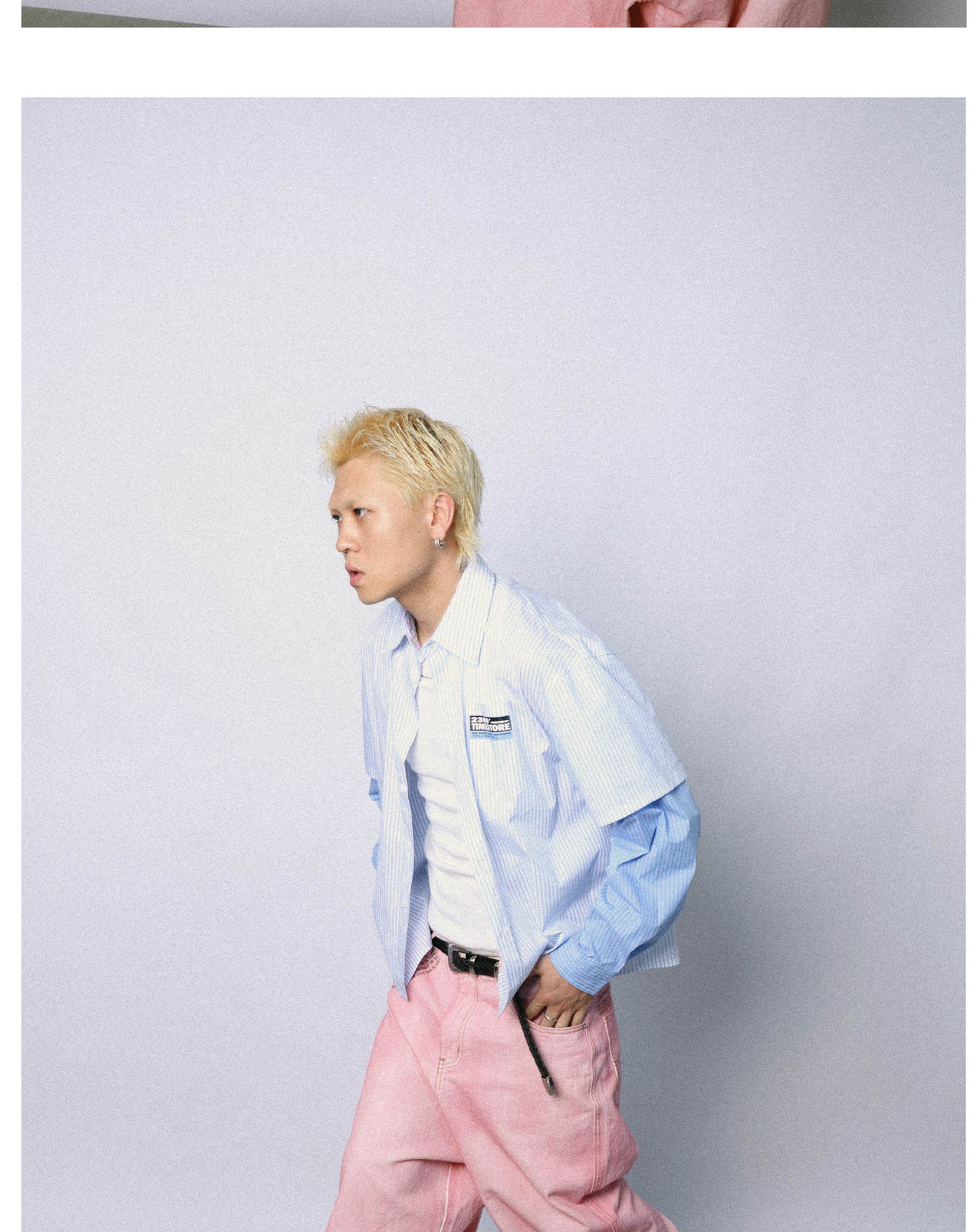 2359 TIMESTORE Blue White Striped Layered-Look Shirt
