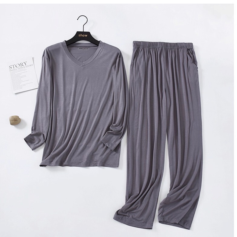New Modal Pajamas for Men, Summer Long-Sleeved Long Pants Loungewear Set, Can Be Worn Outside, Casual, Loose, Plus Size