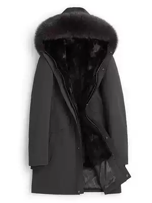 Parker suit men's whole mink fur medium long version of mink coat fur one body mink inner liner overcome middle-aged coat
