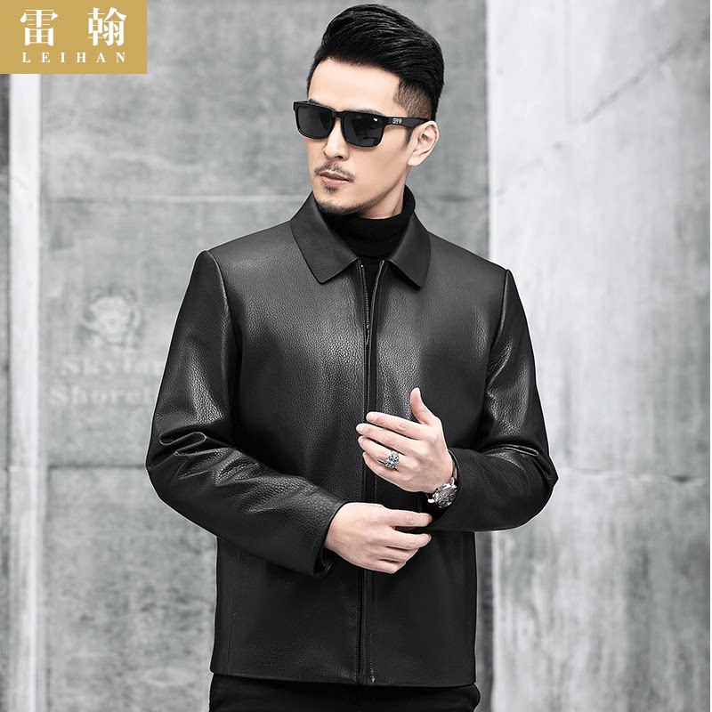Haining Autumn Leather Jacket Men's Lapel Short Men's Leather Jacket Dad Wear Business Casual Goatskin Jacket