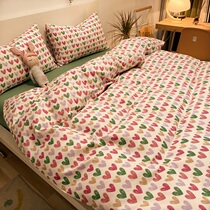 Cute maiden love pure cotton bed Three-four pieces of full cotton 1 8 bed linen quilt Dormitory Fresh Cartoon Children