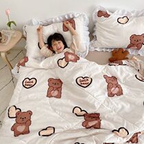 Small Bear washed cotton summer cool by 3-4 pieces Cute Teenage Girl Cartoon Summer Air Conditioning Summer By Thin Quilt Single Double Dorm Room