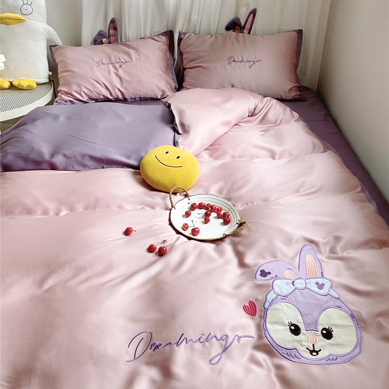 60 Days Silk Bed Three-Four Pieces Cute Teenage Girl Hearts Star Della Cartoon Bed Sheets Don Old Duck Mitch Upscale