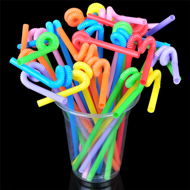 Color Bendable Plastic Lengthened Straws Creative Children Disposable Juice Drinks Milk Tea Straws