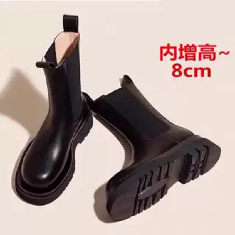 Full Leather Mona Height-Increasing Martin Boots for Women, British Style Genuine Leather Thick-Soled Slimming Chimney Boots, Chelsea Short Boots