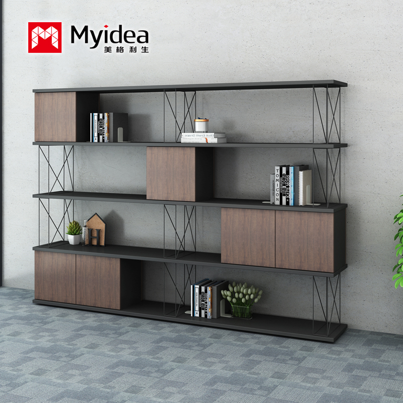 Industrial wind office furniture bookcase cabinet iron solid wood lattice storage rack display rack partition screen modern