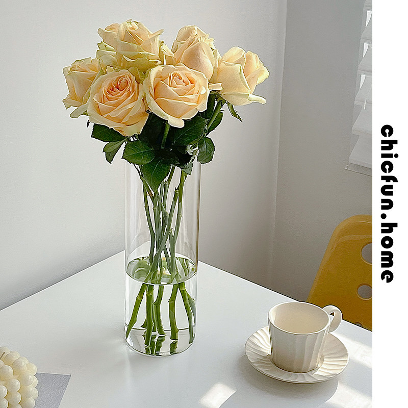 Vase Pendulum pieces Living Room Flower Arrangement Glass Advanced Sensation Transparent Water Nourishing Hydropony gold Gin Rose Brief the straight cylinder Large-Taobao