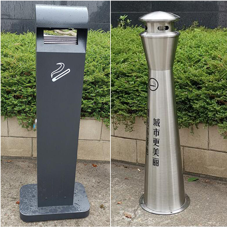 Outdoor ash column smoking area dedicated cigarette butt garbage collection bucket stainless steel vertical with ashtray smoke extinguishing trash can