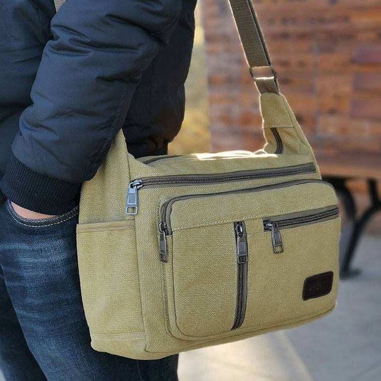 Male Skew Satchel 2022 New Canvas Large Capacity Single Shoulder Bag Men's Bag Canvas Kit Wear-proof Shoulder Bag Tide