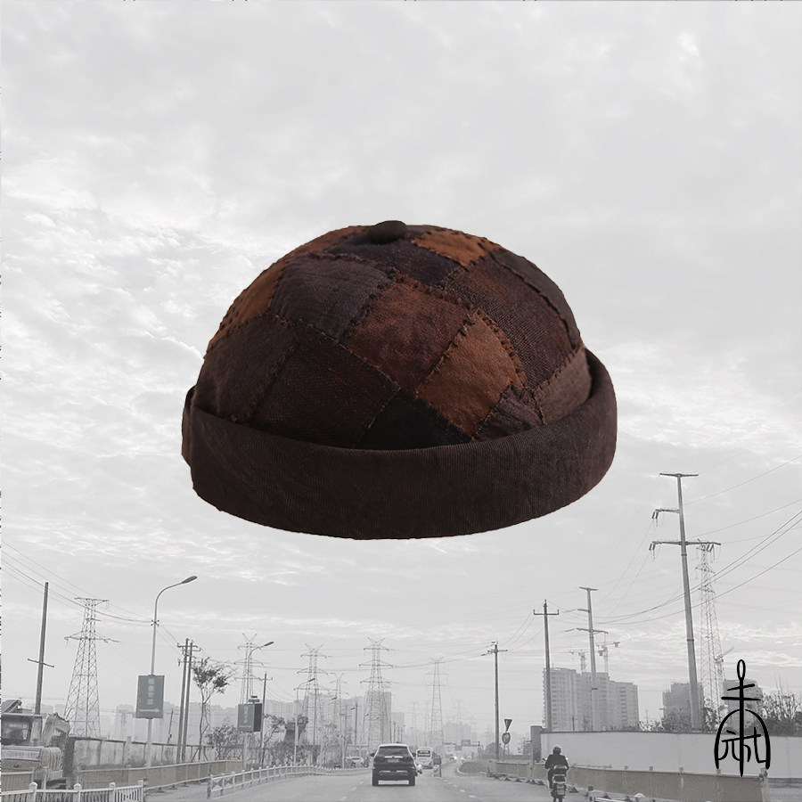 Unfinished persimmon dyeing heavy industry stitching hand-stitched brimmed melon skin hat national tide landlord hat men's and women's hip-hop hats