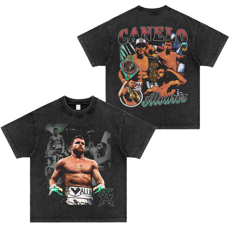 Boxing Champion Alvarez Canelo Short-Sleeved T-Shirt Boxing Sports American-Style Small Neckline Heavyweight Pure Cotton Sports Top Boxing Champion Alvarez Canelo Short-Sleeved T-Shirt Boxing Sports American-Style Small Neckline Heavyweight Pure Cotton Sports Top
