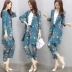 Bộ quần áo phù hợp với phụ nữ 2021 mùa xuân mới của phụ nữ Hàn Quốc áo khoác cotton và vải lanh dài trung bình quần chín điểm thời trang bộ đồ hai mảnh - Bộ đồ