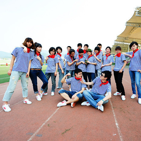 Group Sailor Shirt Short-Sleeved Loose T-Shirt Blue and White Striped Sailor Uniform Unisex Couple Outfit Class Uniform Work Team Uniform