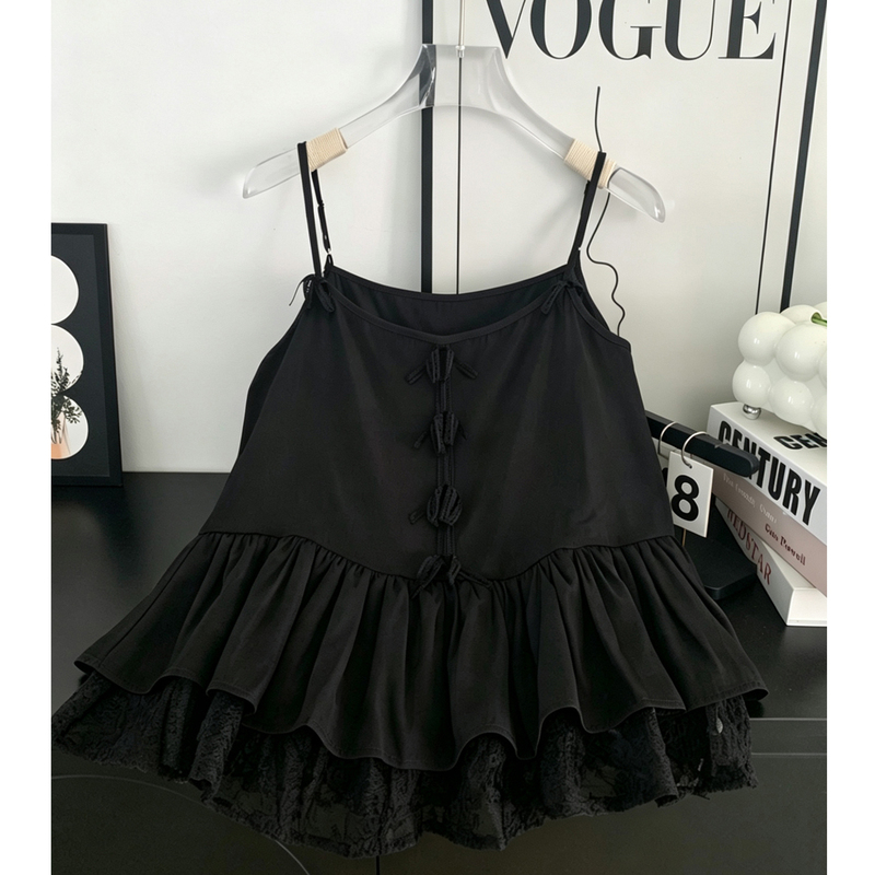 Ear Sweet and Delicate Rayon Bow Lace Trim French Resort Style Camisole Dress Top Ear Sweet and Delicate Rayon Bow Lace Trim French Resort Style Camisole Dress Top