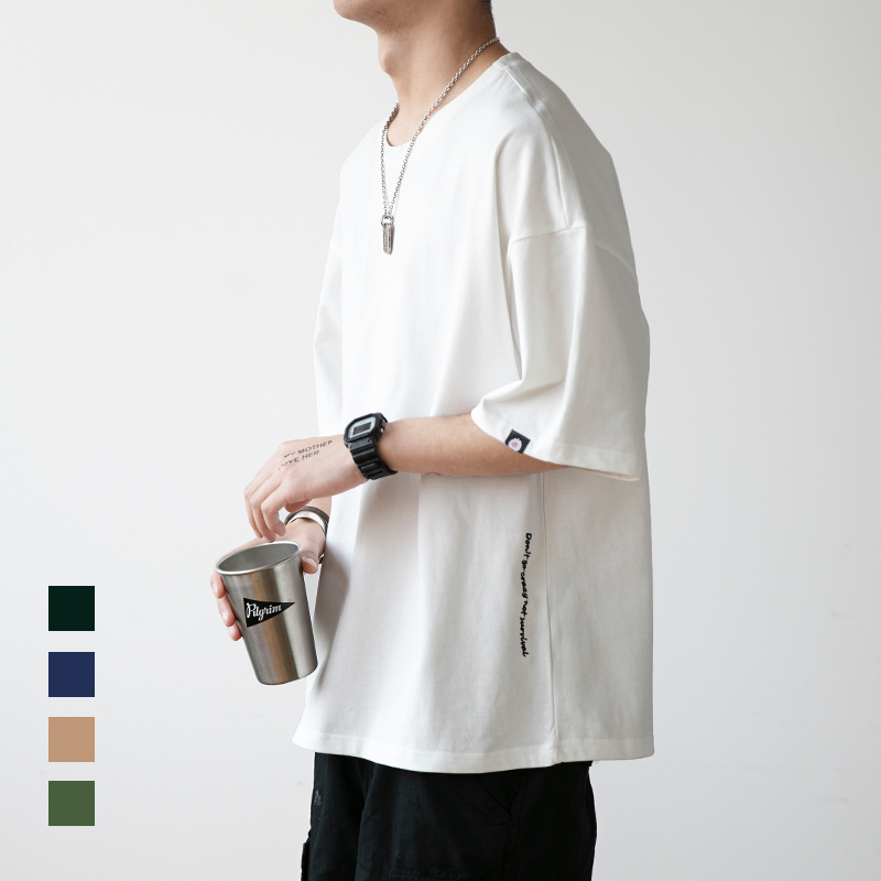 Summer new trend pure color short-sleeved T-shirt male brief retro loose beat bottom jersey day ensemble male T loose half sleeve tide