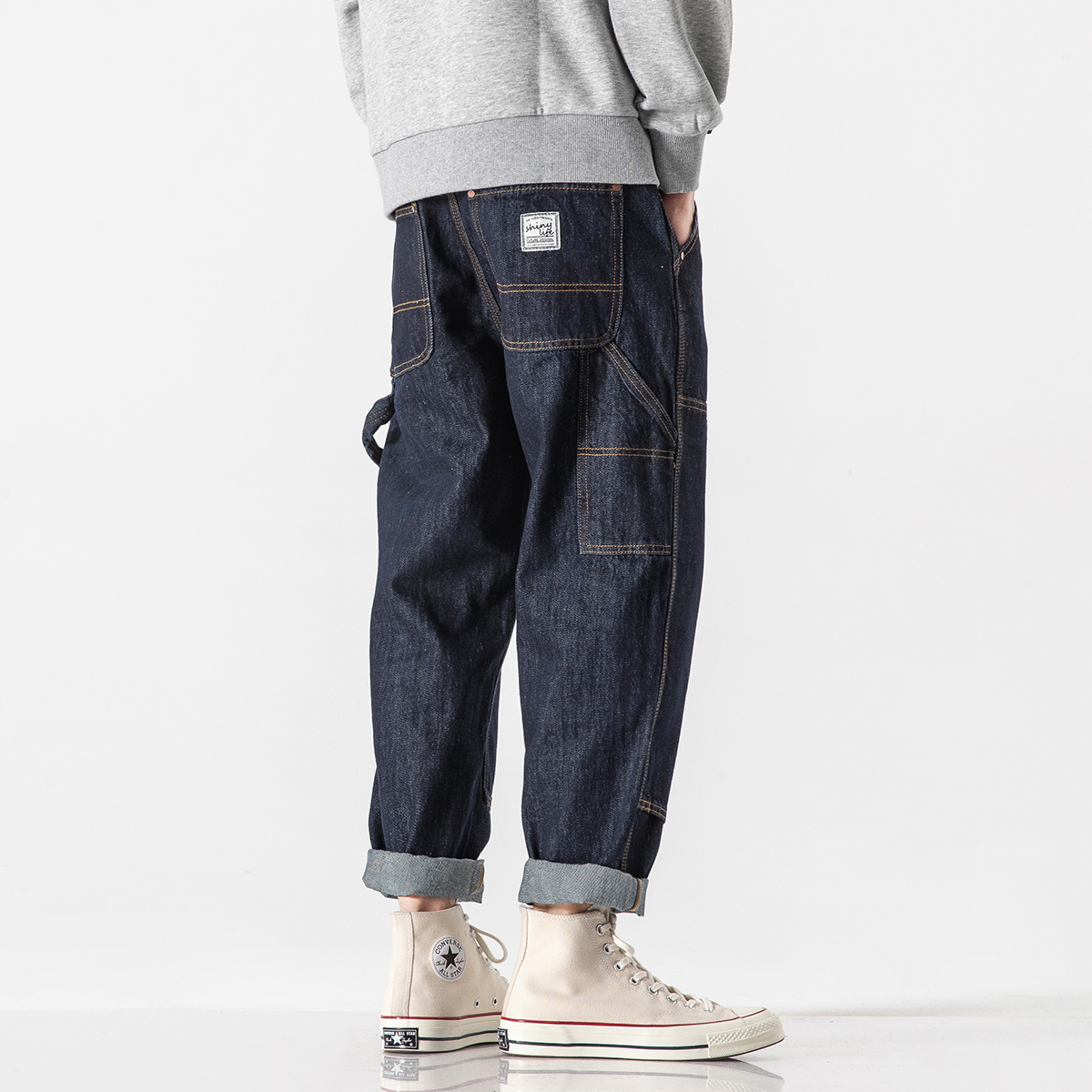 0708 Washed Workwear Jeans Men's Trendy Brand Loose Straight Pants Trendy Korean Version All-match Harem Wide-leg Pants