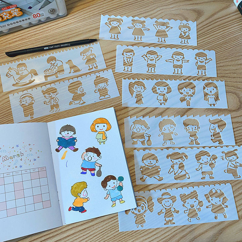 Hand Transcript Hollowed-out Cartoon Ruler Drawing Picture Kindergarten Baby Handwork Homework Children DIY Growth Photo Book Templates