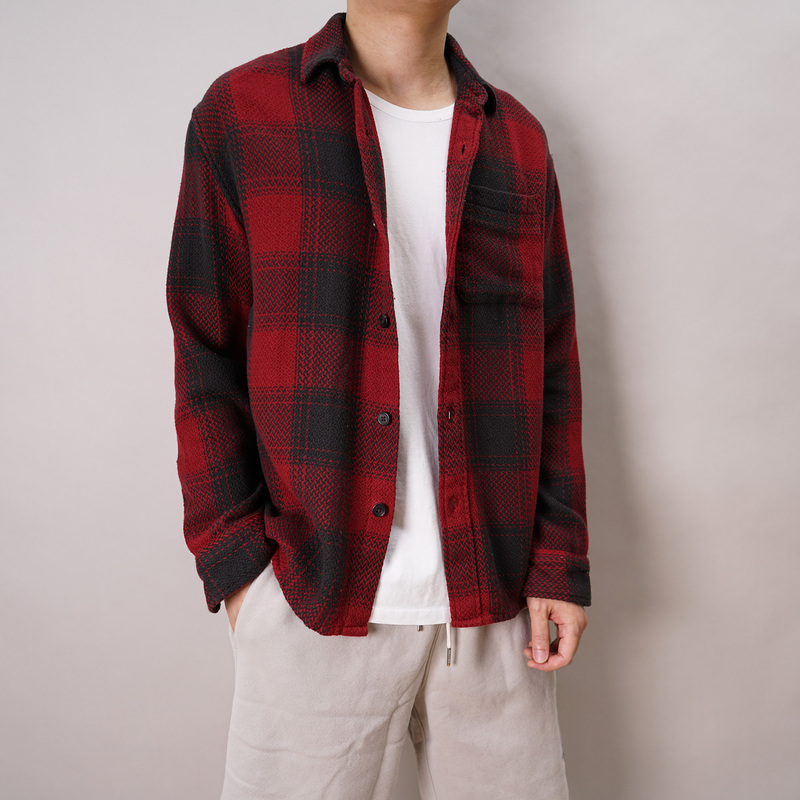 American Abercrombie Fitch Men's New Af Thick Loose Knitted Plaid Flannel Long-Sleeved Shirt American Abercrombie Fitch Men's New Af Thick Loose Knitted Plaid Flannel Long-Sleeved Shirt