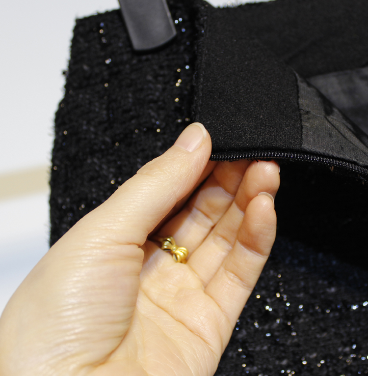 Mùa đông mới màu đen sáng lụa tweed nhỏ hương thơm kim loại chuỗi hoang dã váy váy váy có kích thước lớn chân váy xòe đẹp