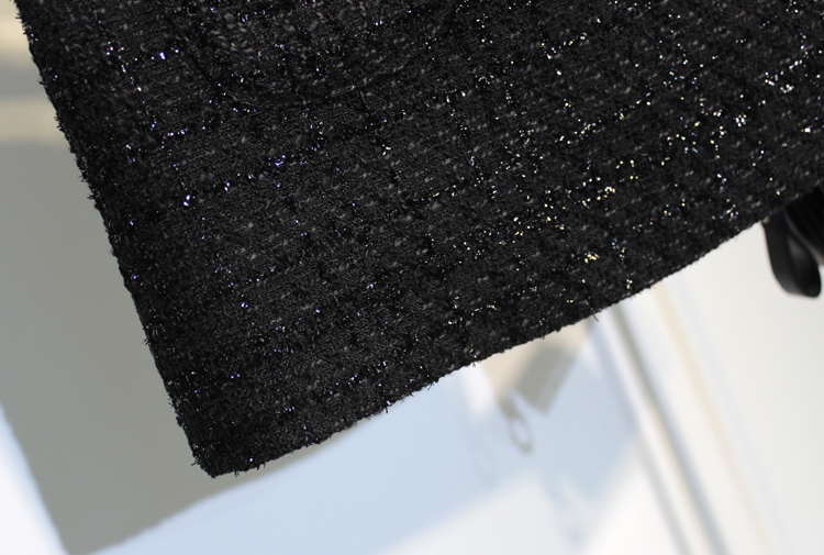 Mùa đông mới màu đen sáng lụa tweed nhỏ hương thơm kim loại chuỗi hoang dã váy váy váy có kích thước lớn chân váy xòe đẹp