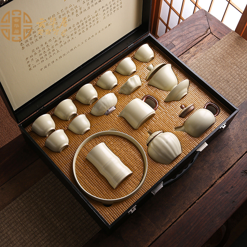 Ru Kiln Tea Set Chinese Style Ceramic Kung Fu Bubble Teapot Tea Cup Tea Tray Office New Light Luxury High-end Gift Box-Taobao