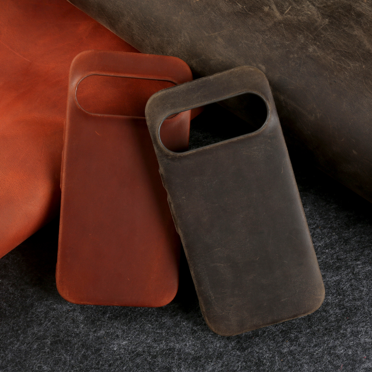 Soft Brown Leather Grain Minimalist Genuine leather Calfskin leather Google Pixel Phone Case