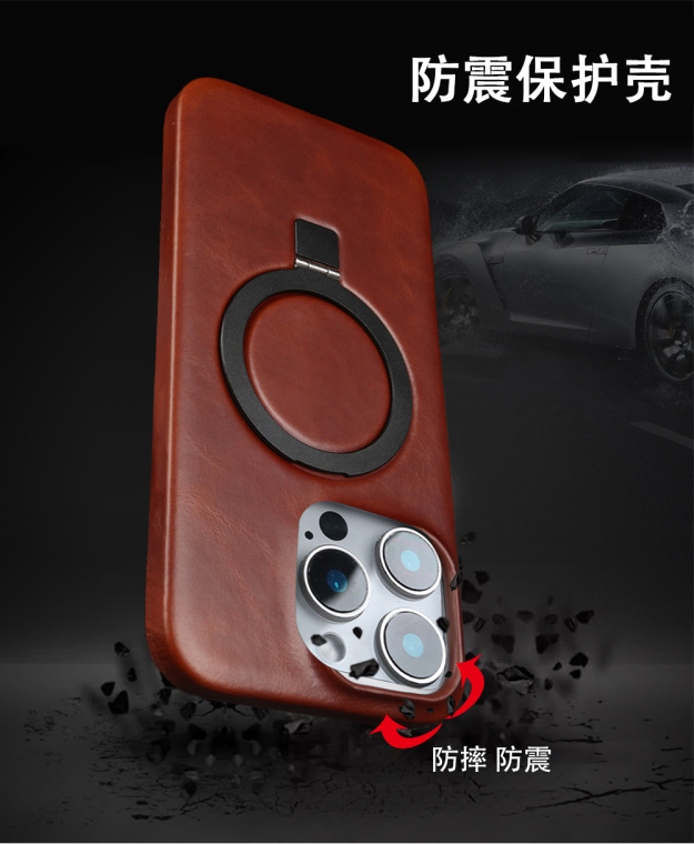 Distressed Oil Wax Leather Minimalist Stand Genuine leather iPhone Case
