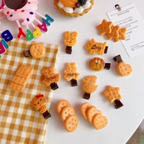 Japanese cute Harajuku hairclip soft cute simulation biscuit hairclip kitty bear side clip child hair accessories