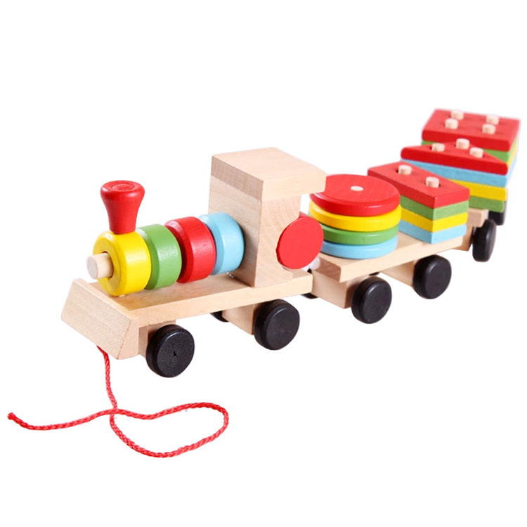 Wooden three - section train disassembly combined shape block tractor nut children's puzzle toy 1 - 3 - 6 years old