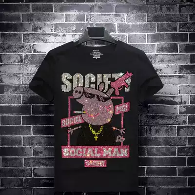 Social pig summer couple hot diamond boy short sleeve T-shirt men half sleeve round collar large size long sleeve T-shirt women